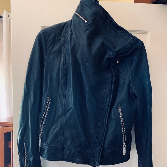 BCBG MaxAzria Navy Leather Moto Jacket - Picture 4 of 6